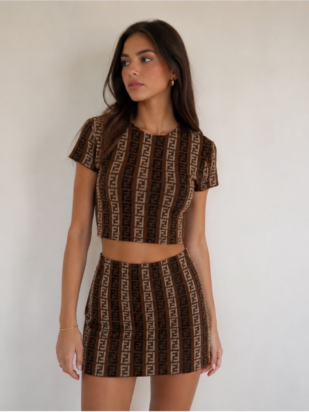 Vintage Fendi Mare Zucca Print Terry Cloth Crop Top & Mini Skirt Tube Top Set XS
